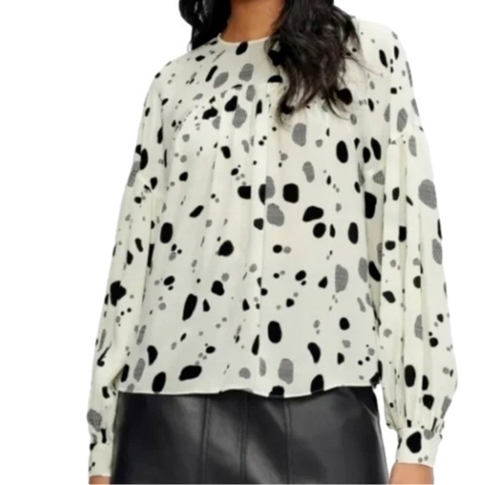 TED BAKER London Dannica Printed Long Cuffed Puff Sleeve Crew Neck Top Sz 1 XS